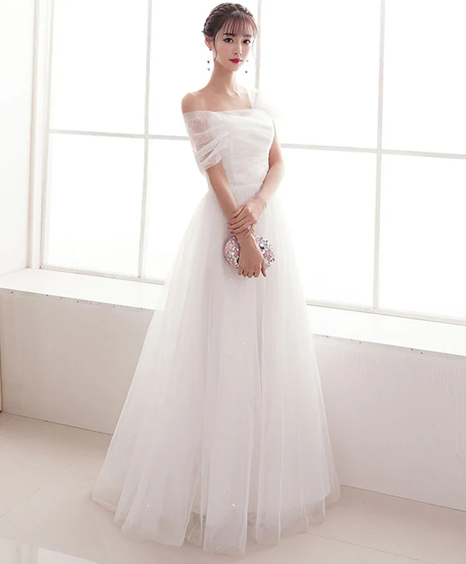 Elegant  White Tulle Long Prom Dress White Tulle Evening Dress - Deanwangkt