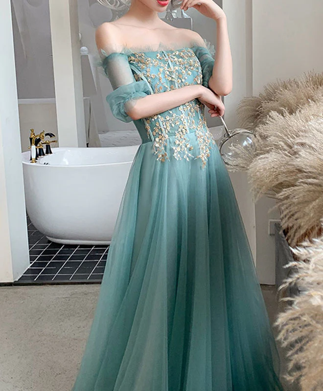 Green Tulle Lace Long Prom Dress Green Tulle Formal Dress - Deanwangkt