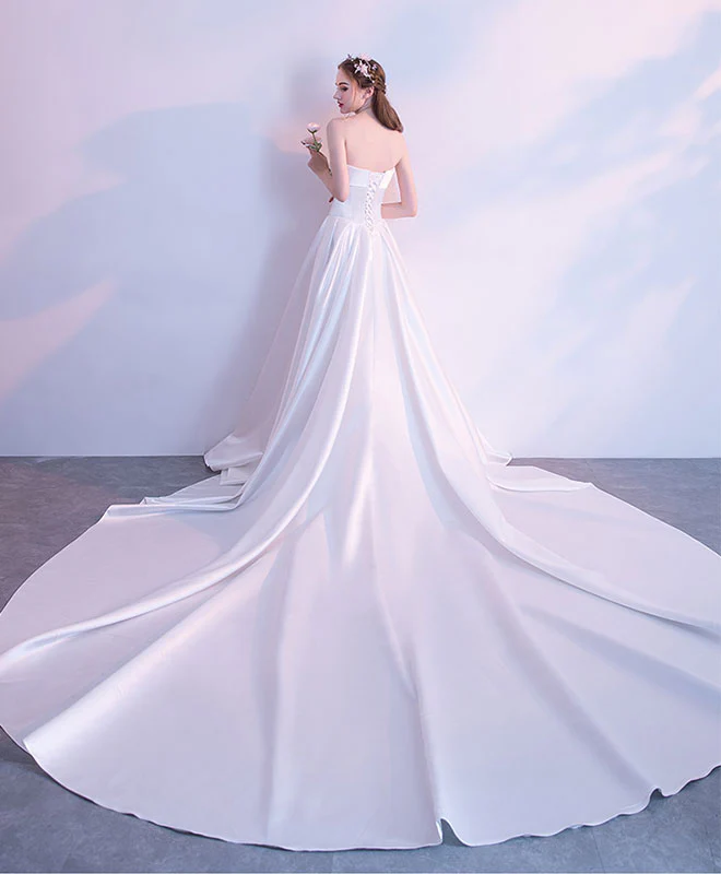 White Long Prom Dress, Satin Long Wedding Dress - Deanwangkt