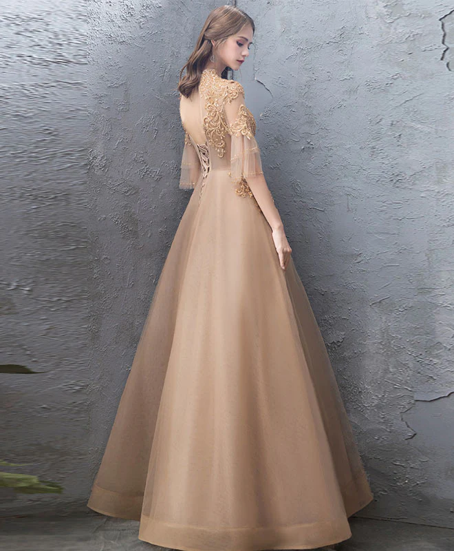 Unique Tulle Lace Long Prom Dress, Tulle Lace Evening Dress - Deanwangkt
