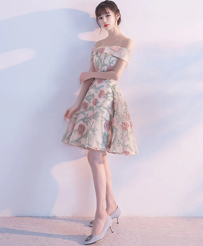 Cute Lace Applique Short Prom Dress, Lace Homecoming Dress - Deanwangkt