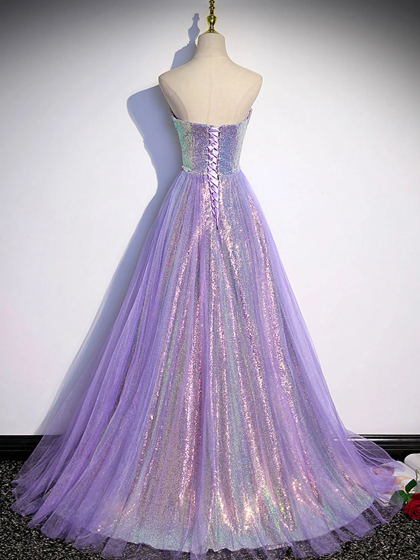 Aline Purple Sweetheart Neck Tulle Long Prom Dress, Purple Evening Dress - Deanwangkt