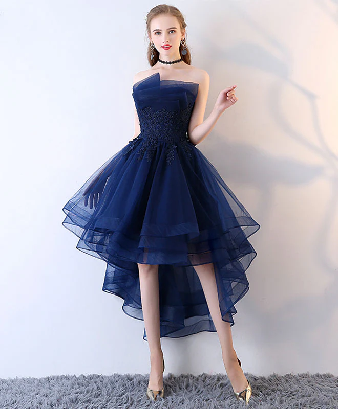 Dark Blue Tulle Short Prom Dress, High Low Homecoming Dresses - Deanwangkt
