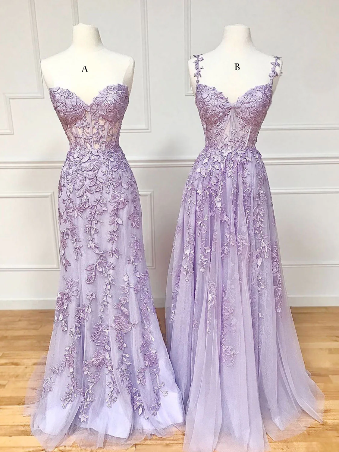 Purple Sweetheart Neck Lace Long Prom Dresses, Purple Lace Graduation Dress - Deanwangkt