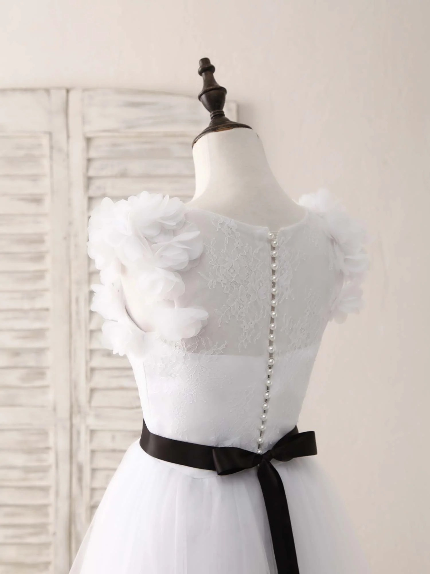 White A-Line Lace Tulle Long Prom Dress, White Evening Dress - Deanwangkt