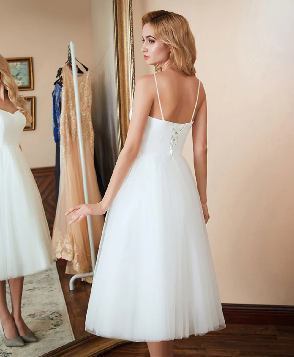 White Sweetheart Neck Tulle Short Prom Dress White Cocktail Dress - Deanwangkt