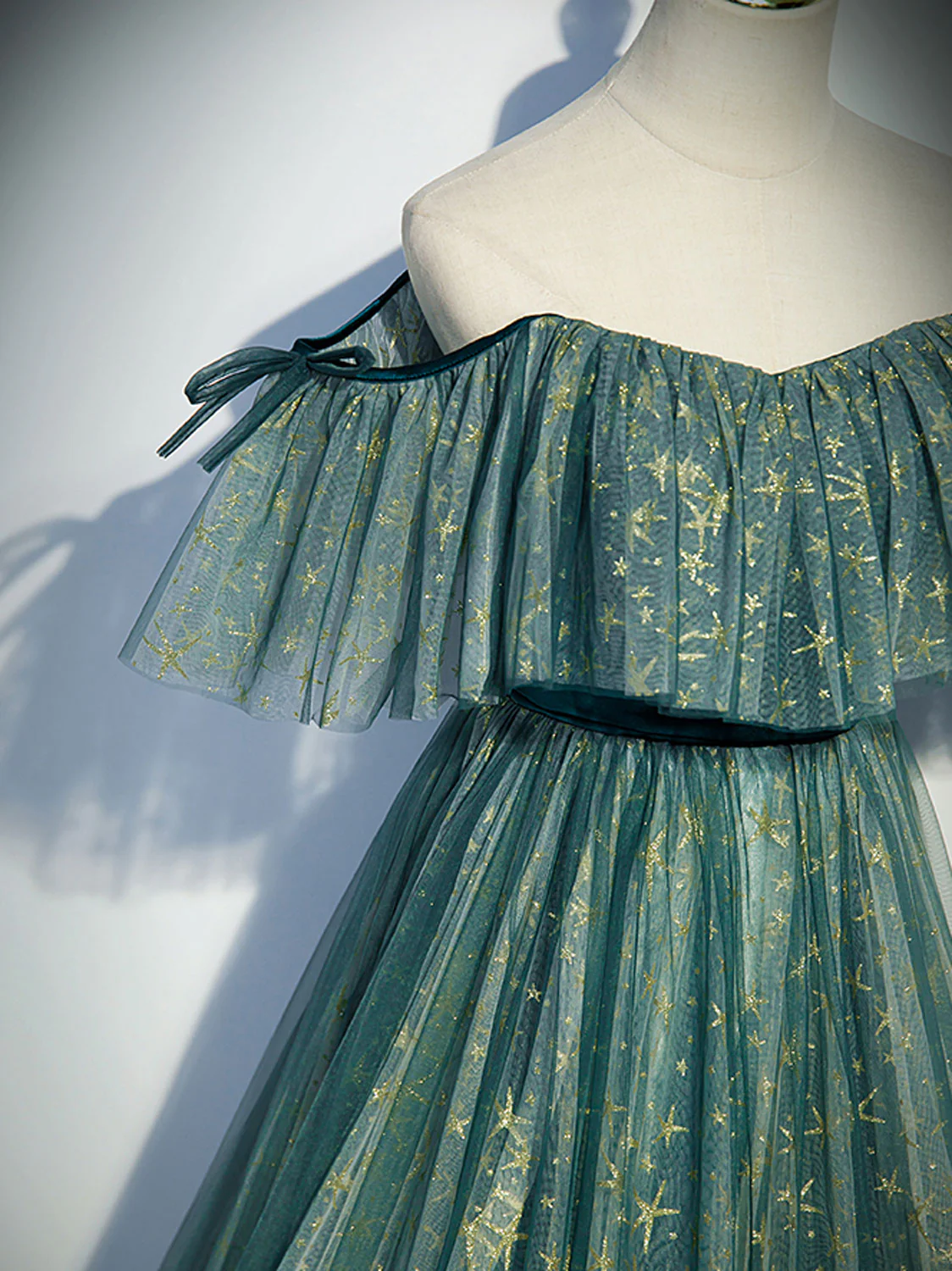 Green A line Tulle Long Prom Dresses, Green Graduation Dresses - Deanwangkt