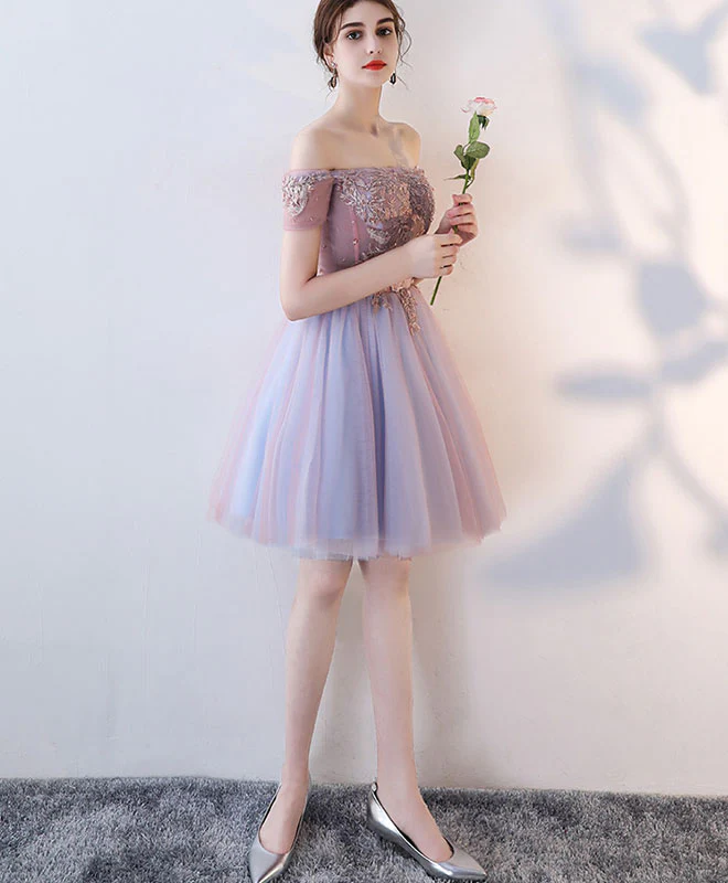 Cute Lace Off Shoulder Short Prom Dress, Homecoming Dress - Deanwangkt