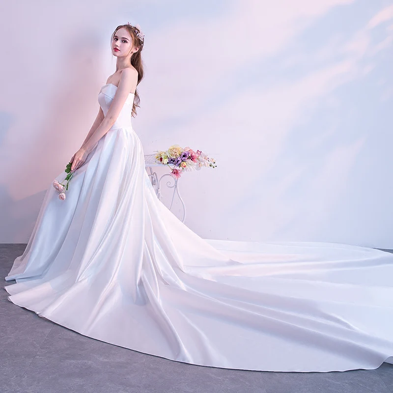 White Long Prom Dress, Satin Long Wedding Dress - Deanwangkt