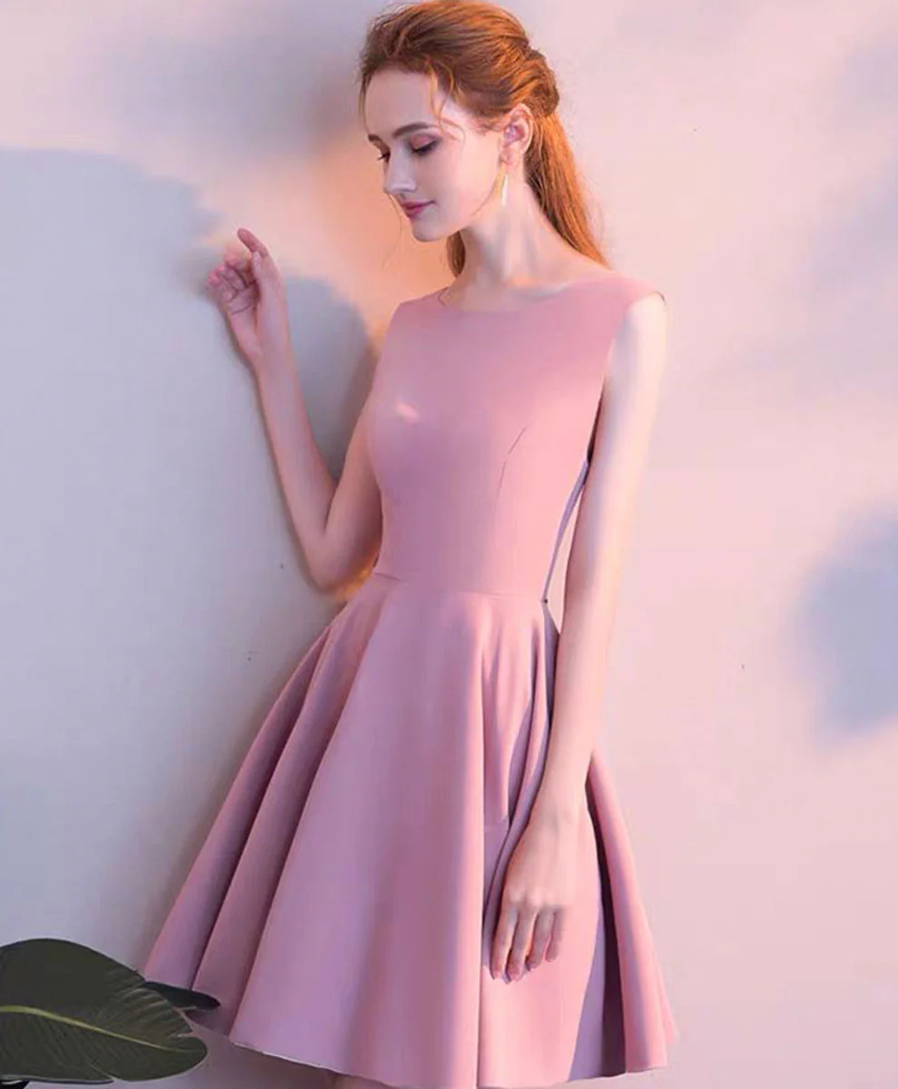 Simple Pink Satin Short Prom Dress Pink Satin Homecoming Dress - Deanwangkt