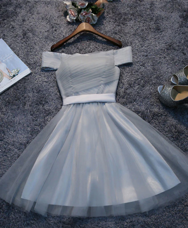 Simple Gray Tulle Mini Prom Dress, Homecoming Dress - Deanwangkt