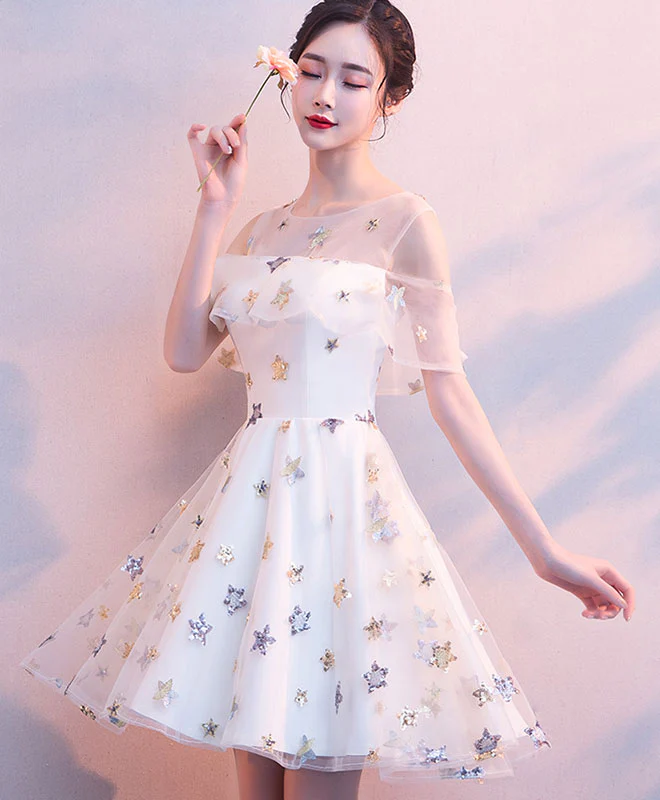 Cute White Tulle Short Prom Dress, White Homecoming Dress - Deanwangkt