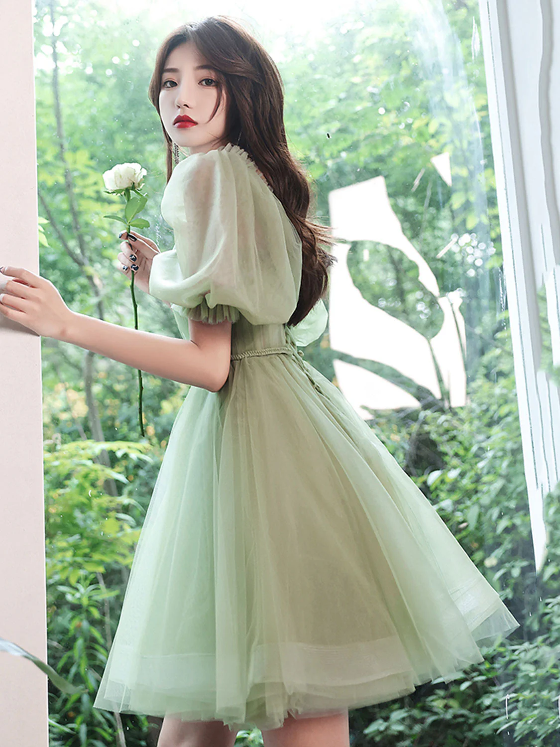Simple Mini Tulle Short Green Prom Dress, Green Puffy Homecoming Dress - Deanwangkt