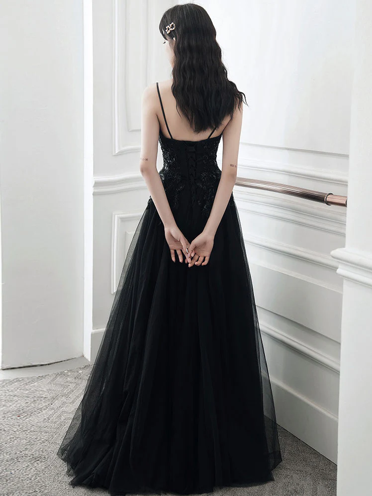 Black Long Prom Dresses, Aline Black Formal Graduation Dresses - Deanwangkt
