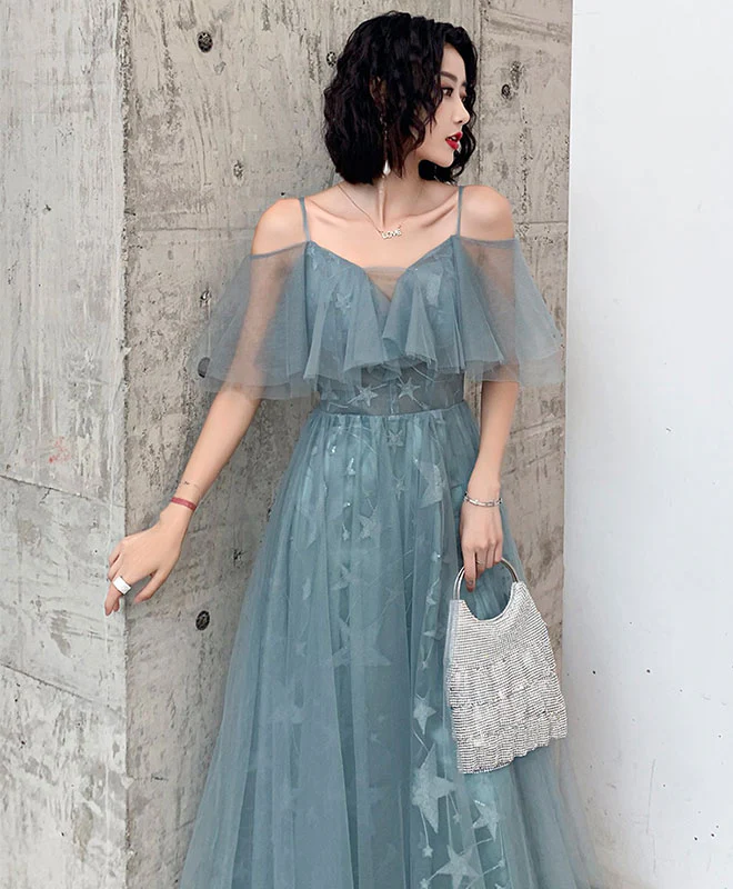 Green Tulle Lace Long Prom Dress Green Evening Dress - Deanwangkt