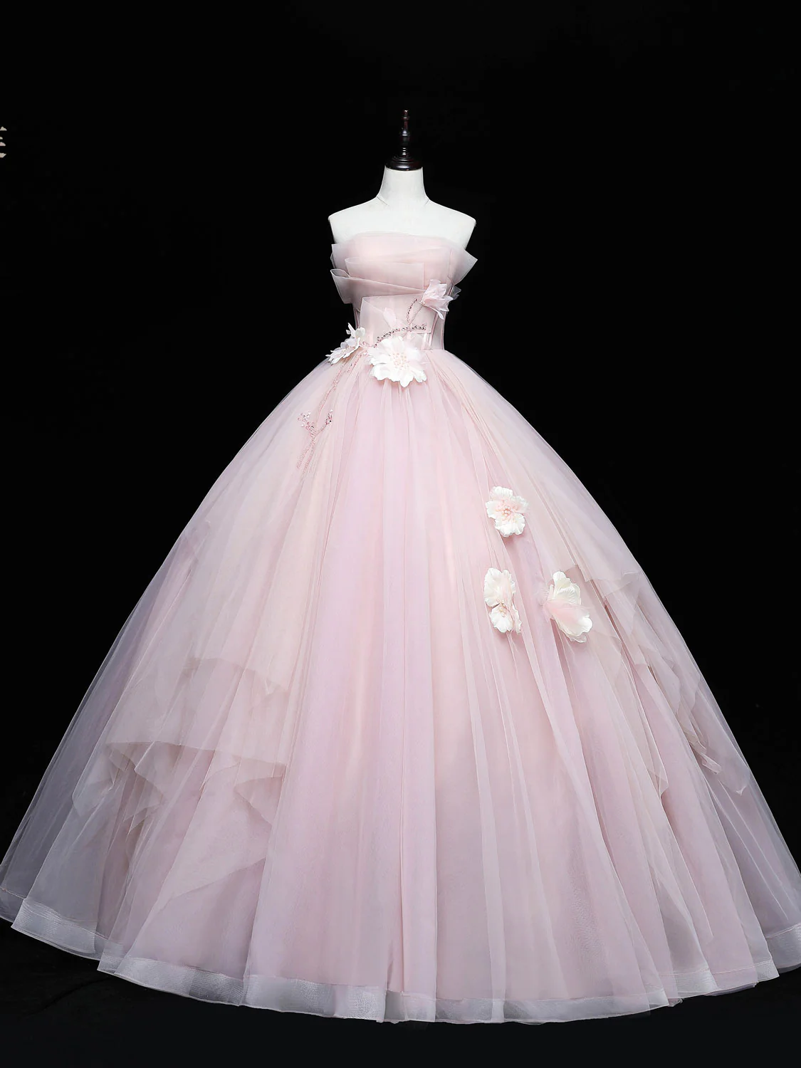 Pink Tulle Lace Applique Long Prom Dresses, Pink Sweet 16 Dresses - Deanwangkt