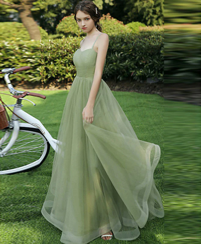 Simple Sweetheart Tulle Green Long Prom Dress Green Evening Dress - Deanwangkt