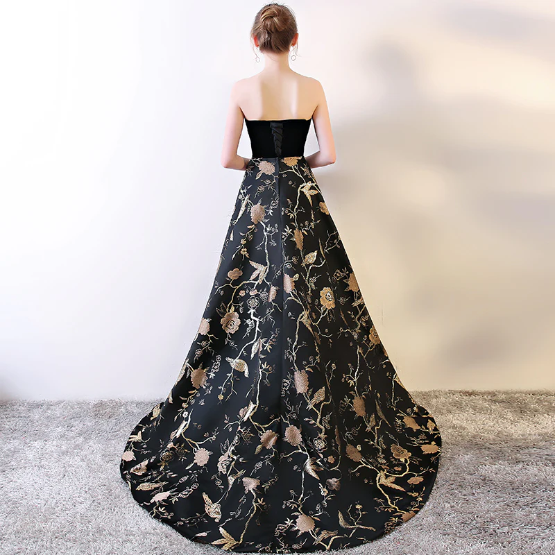 Black Sweetheart Neck Long Prom Dress, Black Evening Dress - Deanwangkt