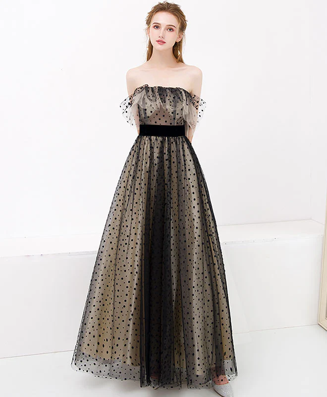 Black Tulle Long Prom Dress, Black Tulle Evening Dress - Deanwangkt