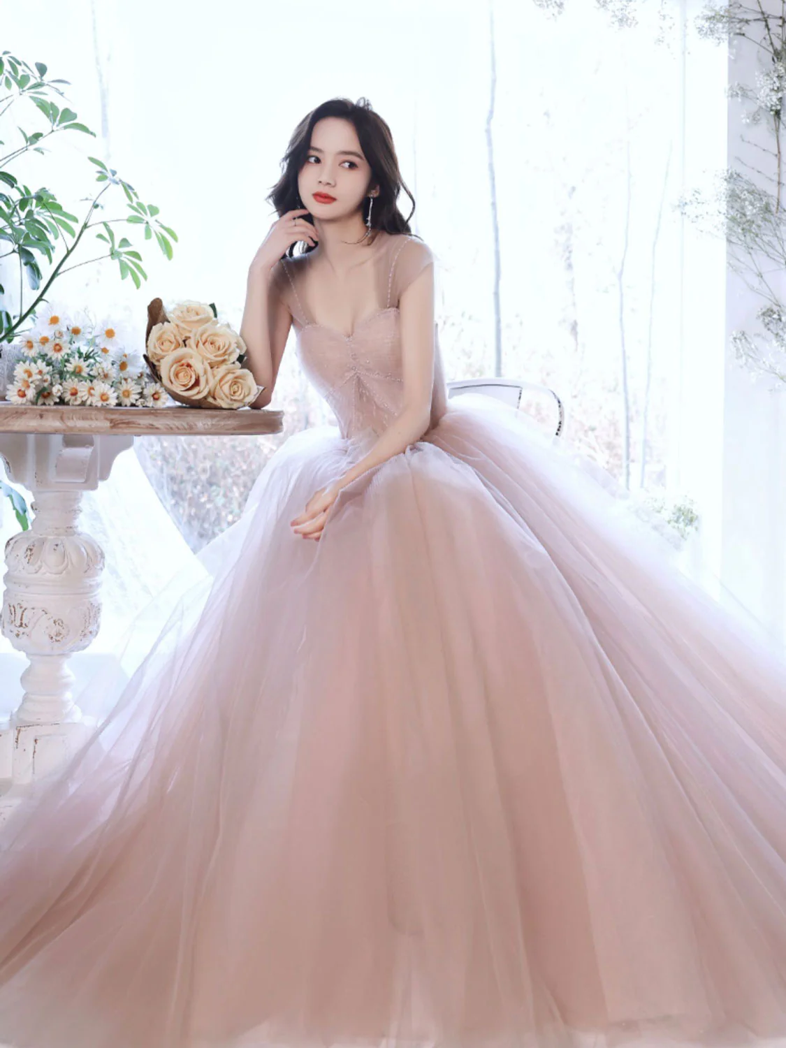 A Line Off Shoulder Pink Long Prom Dress, Pink Graduation Dress with Beading Lace - Deanwangkt