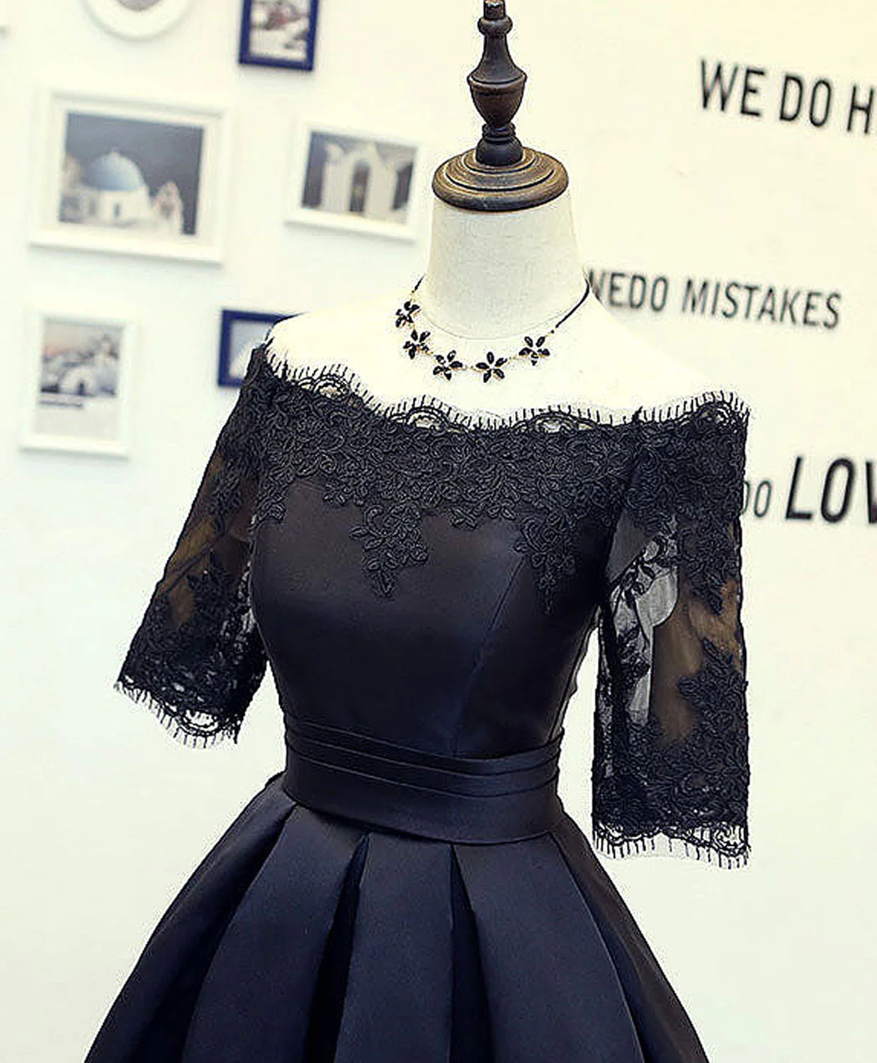 Black Lace Short Prom Dress, Black Homecoming Dress - Deanwangkt