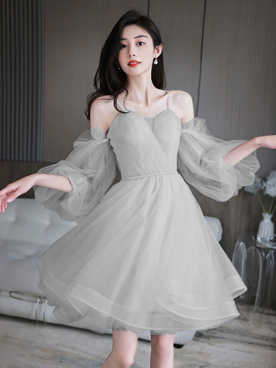 Cute Sweetheart Neck Tulle Short Prom Dress, Cute Puffy Homecoming Dress - Deanwangkt
