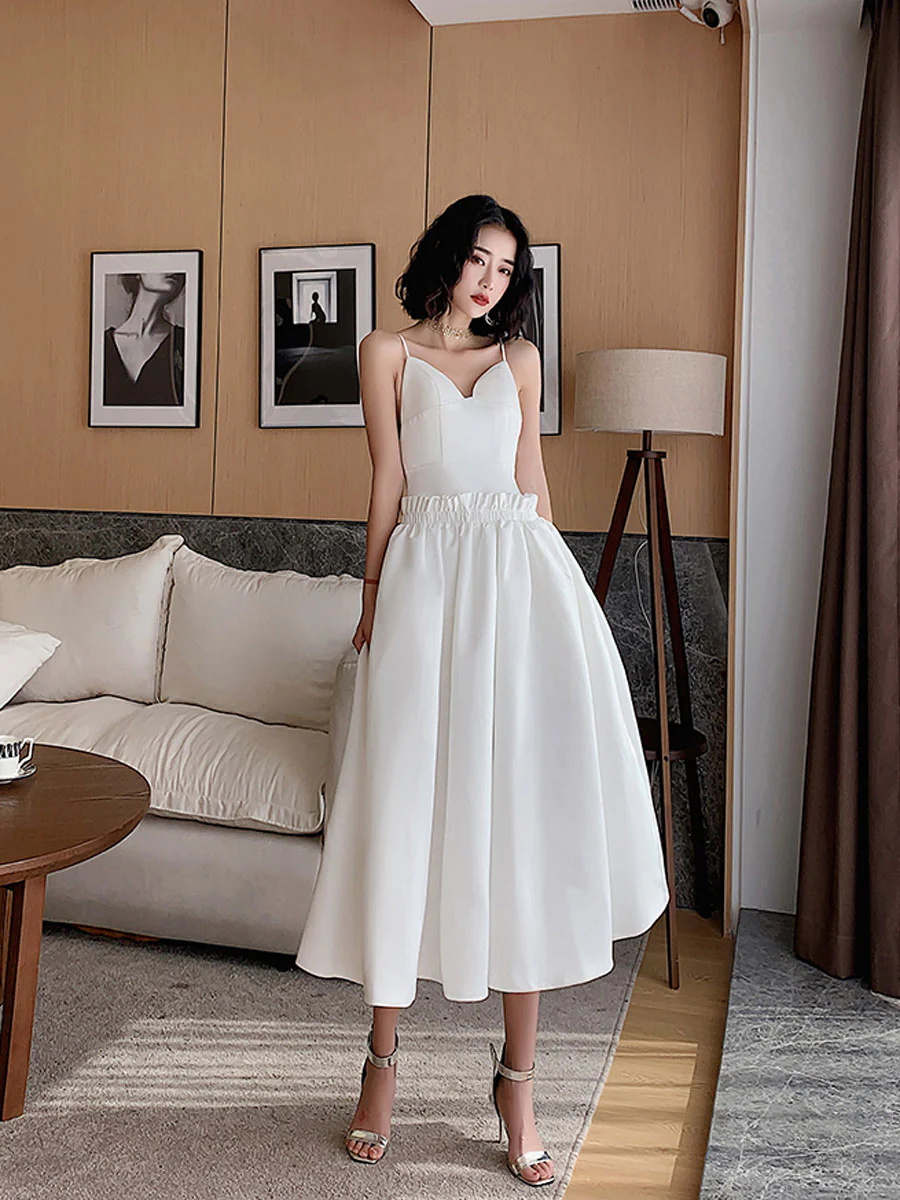 White Satin Short Prom Dress, White Satin Homecoming Dresses - Deanwangkt