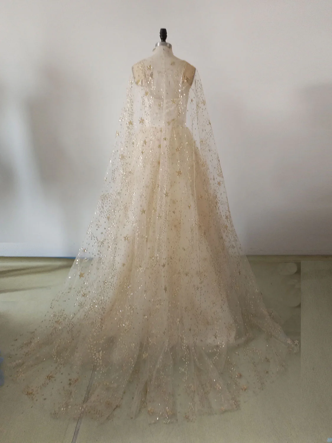 Champagne A-line Tulle Sequin Long Prom Dress, Champagne Formal Evening Dresses - Deanwangkt