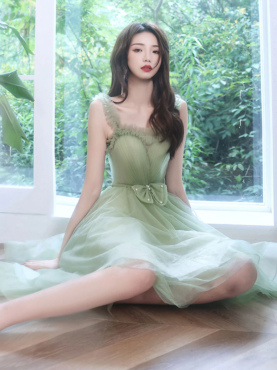 Cute Green Tulle Short Prom Dress, Green Puffy Homecoming Dresses - Deanwangkt