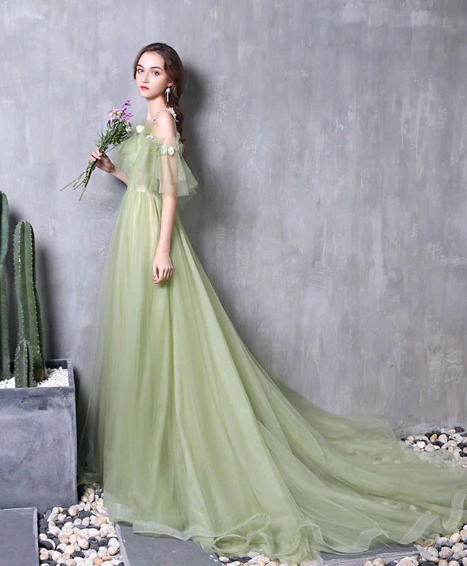 Green Tulle Lace Long Prom Dress Green Evening Dress - Deanwangkt