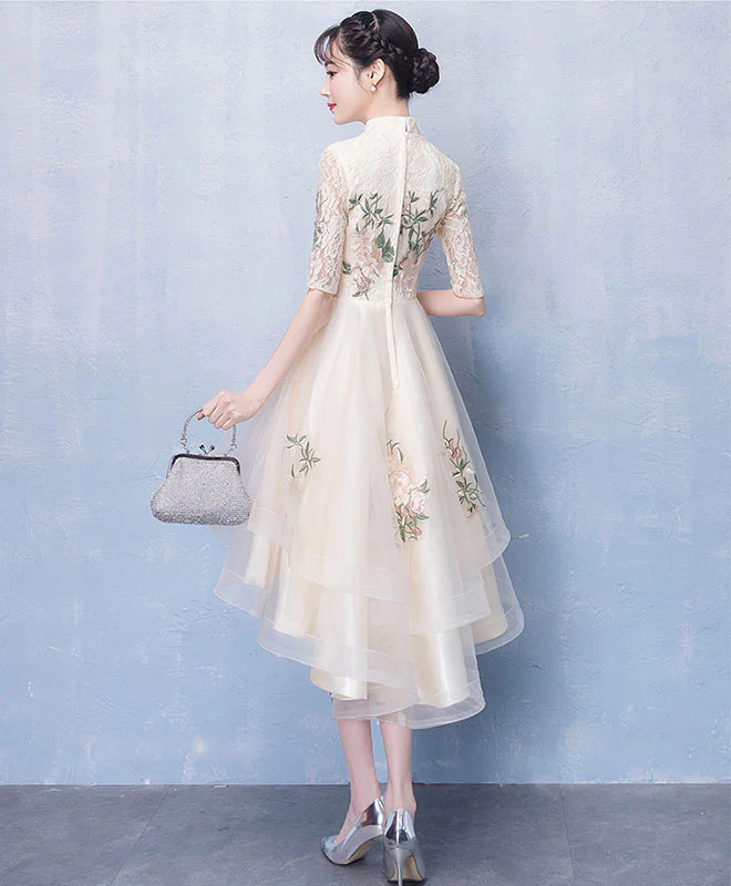 Unique Champagne Tulle Lace Applique Prom Dress, Evening Dress - Deanwangkt