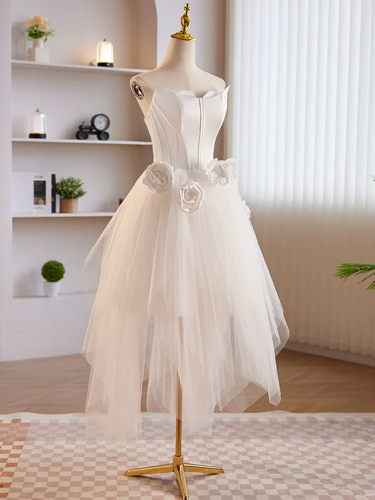 Unique White Tulle Satin Short Prom Dress, White Homecoming Dress - Deanwangkt