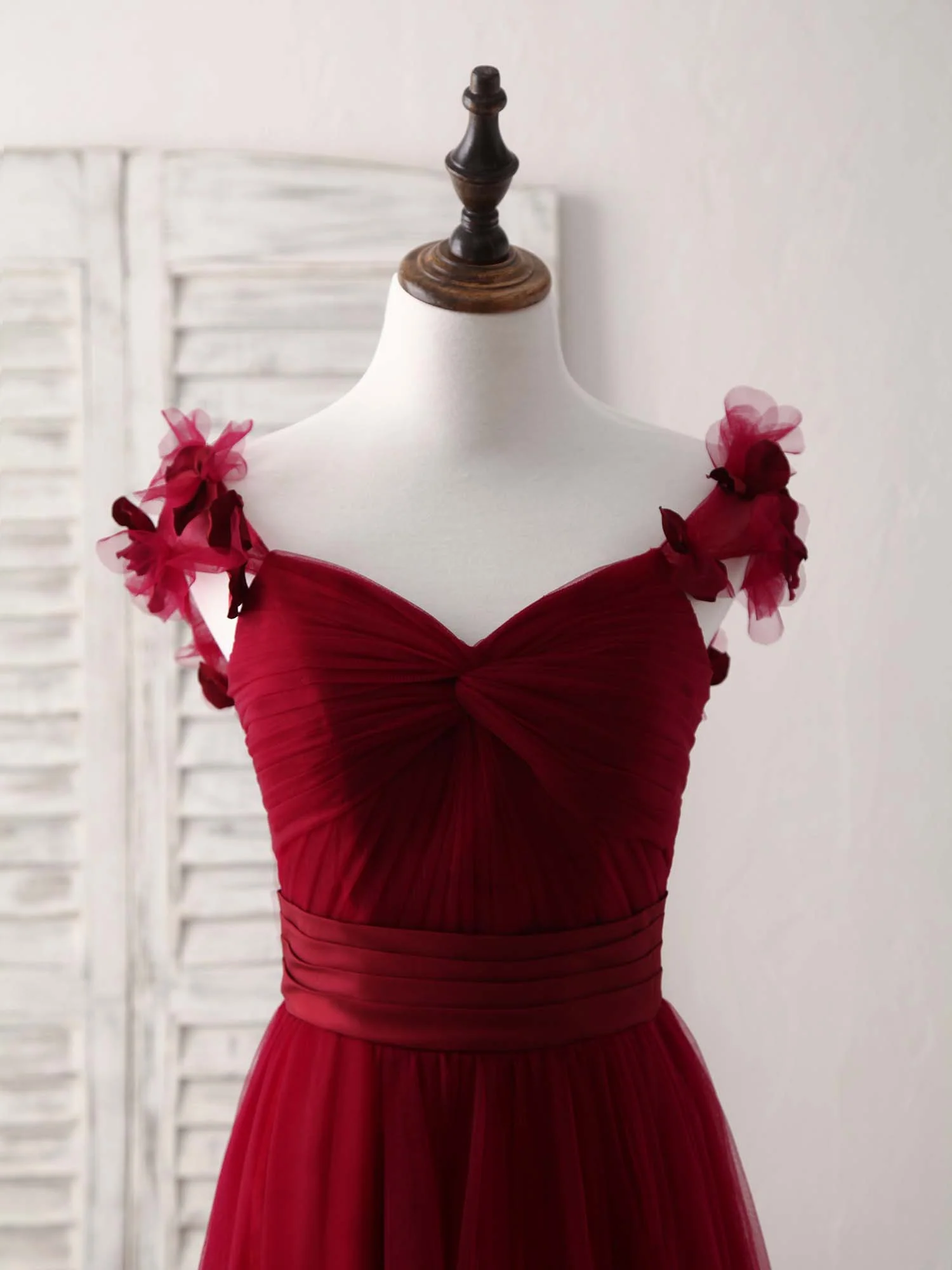 Simple Burgundy Tulle Long Prom Dress Burgundy Bridesmaid Dress - Deanwangkt