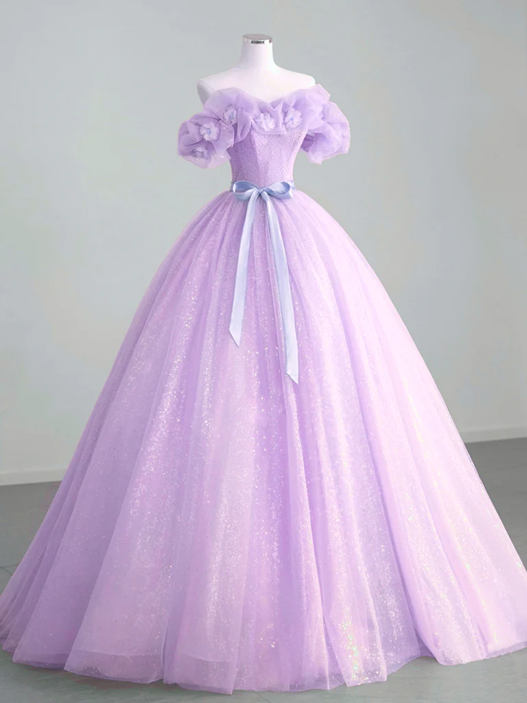 A-Line Off Shoulder Tulle Green Long Prom Dress, Green Sweet 16 Dress - Deanwangkt