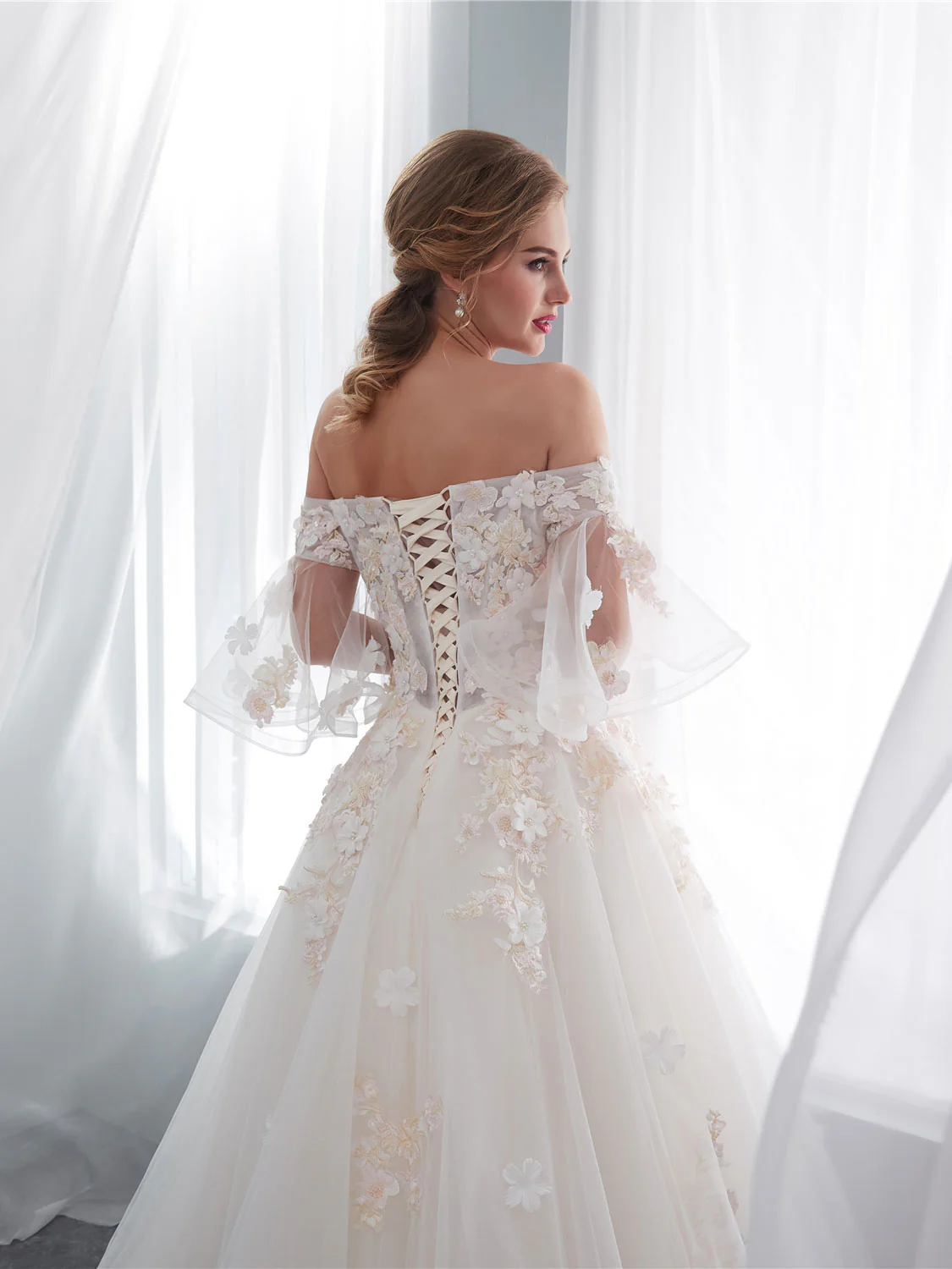 Ivory Long Lace Wedding Dress, Ivory Tulle Lace Wedding Gown - Deanwangkt