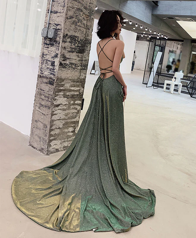 Unique Backless Green Long Prom Dress, Green Long Evening Dress - Deanwangkt