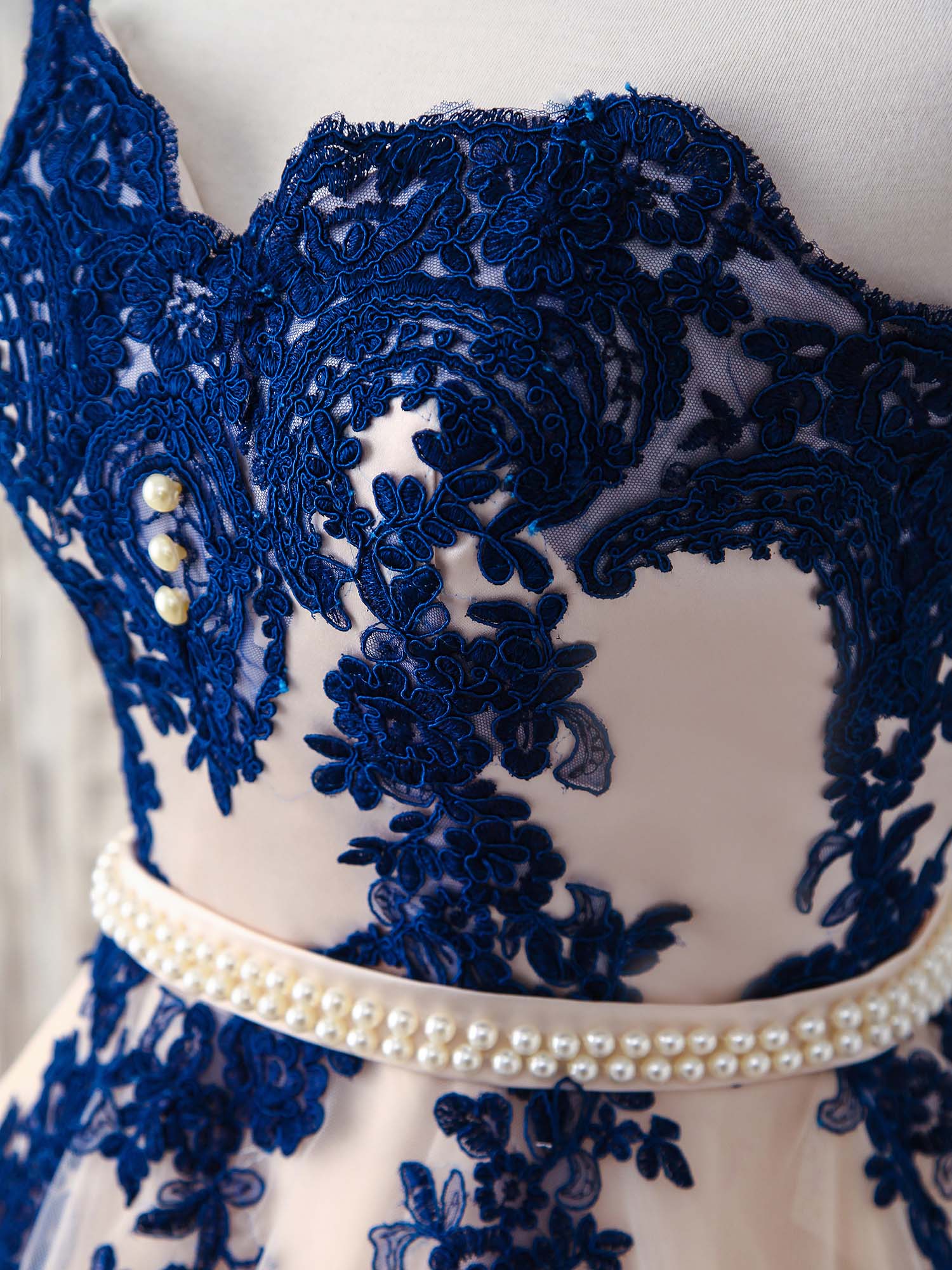 Elegant Sweetheart Tulle Lace Applique Blue Long Prom Dresses - Deanwangkt