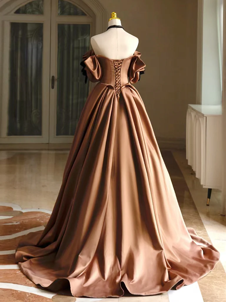 Simple A-Line  Satin Brown Long Prom Dress, Brown Long Formal Dress - Deanwangkt