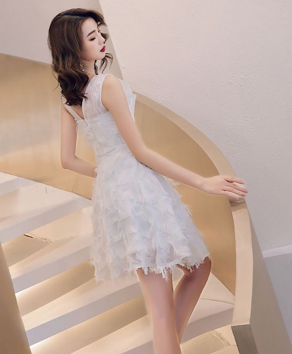 Gray Tulle Lace Short Prom Dress, Gray Cocktail Dress, Homecoming Dresses - Deanwangkt