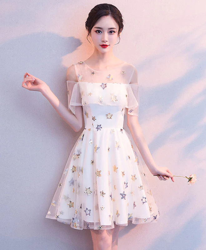 Cute White Tulle Short Prom Dress, White Homecoming Dress - Deanwangkt