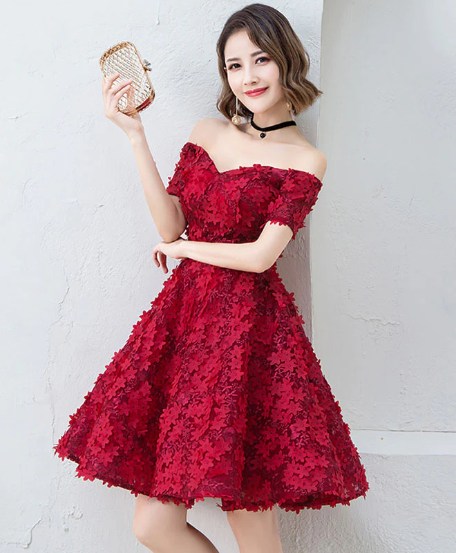 Cute Burgundy Short Prom Dress, Evening Dress - Deanwangkt