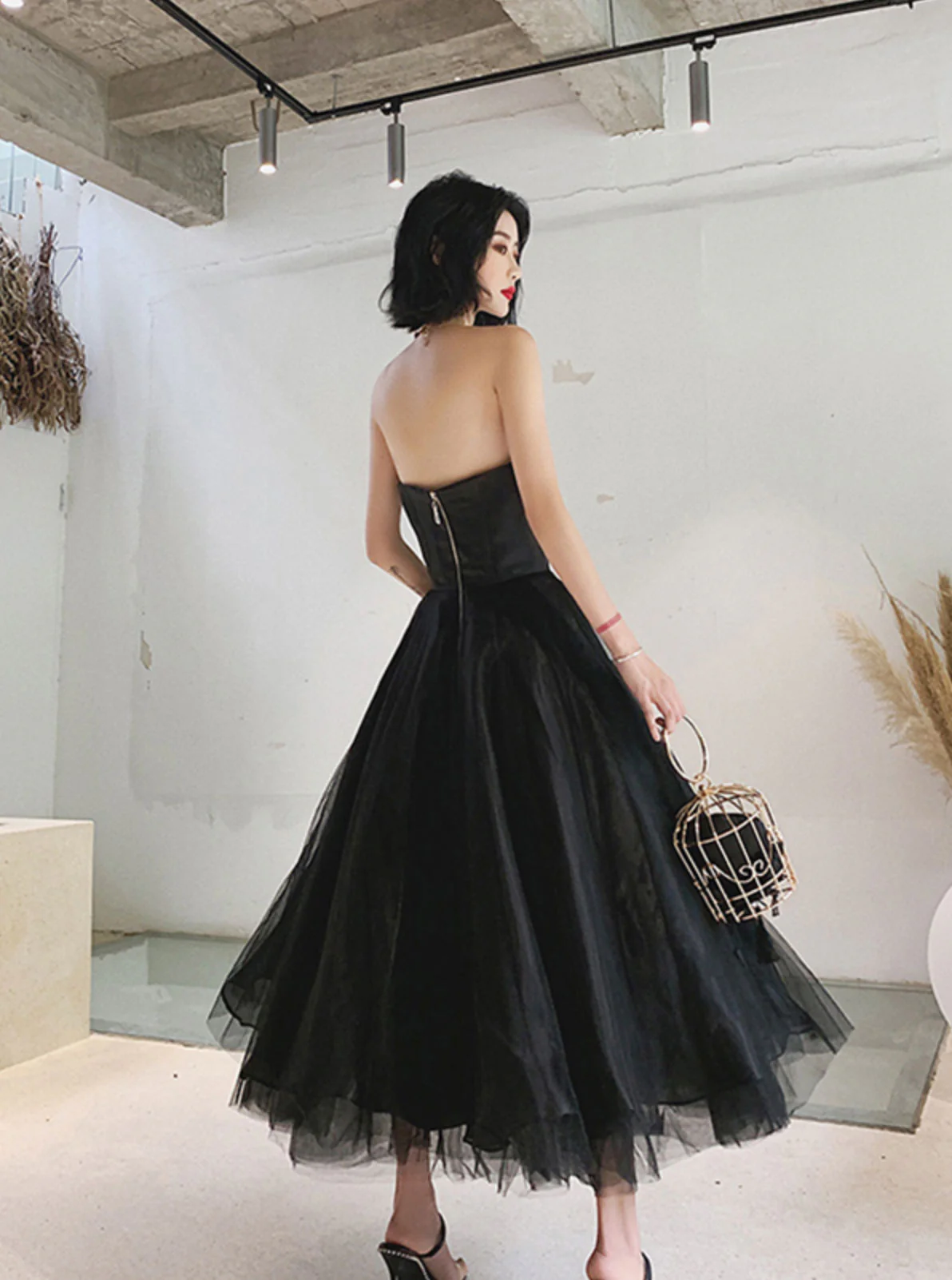 Simple Blue Tulle Tea Length Prom Dress, Tulle Homecoming Dresses - Deanwangkt