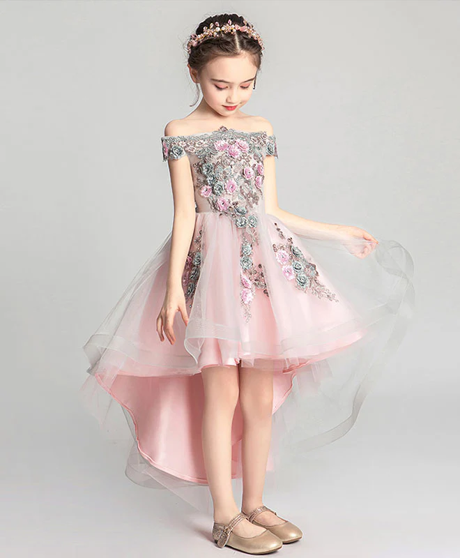 Pink Tulle Lace Flower Girl Dress, Cute Girls Dress - Deanwangkt
