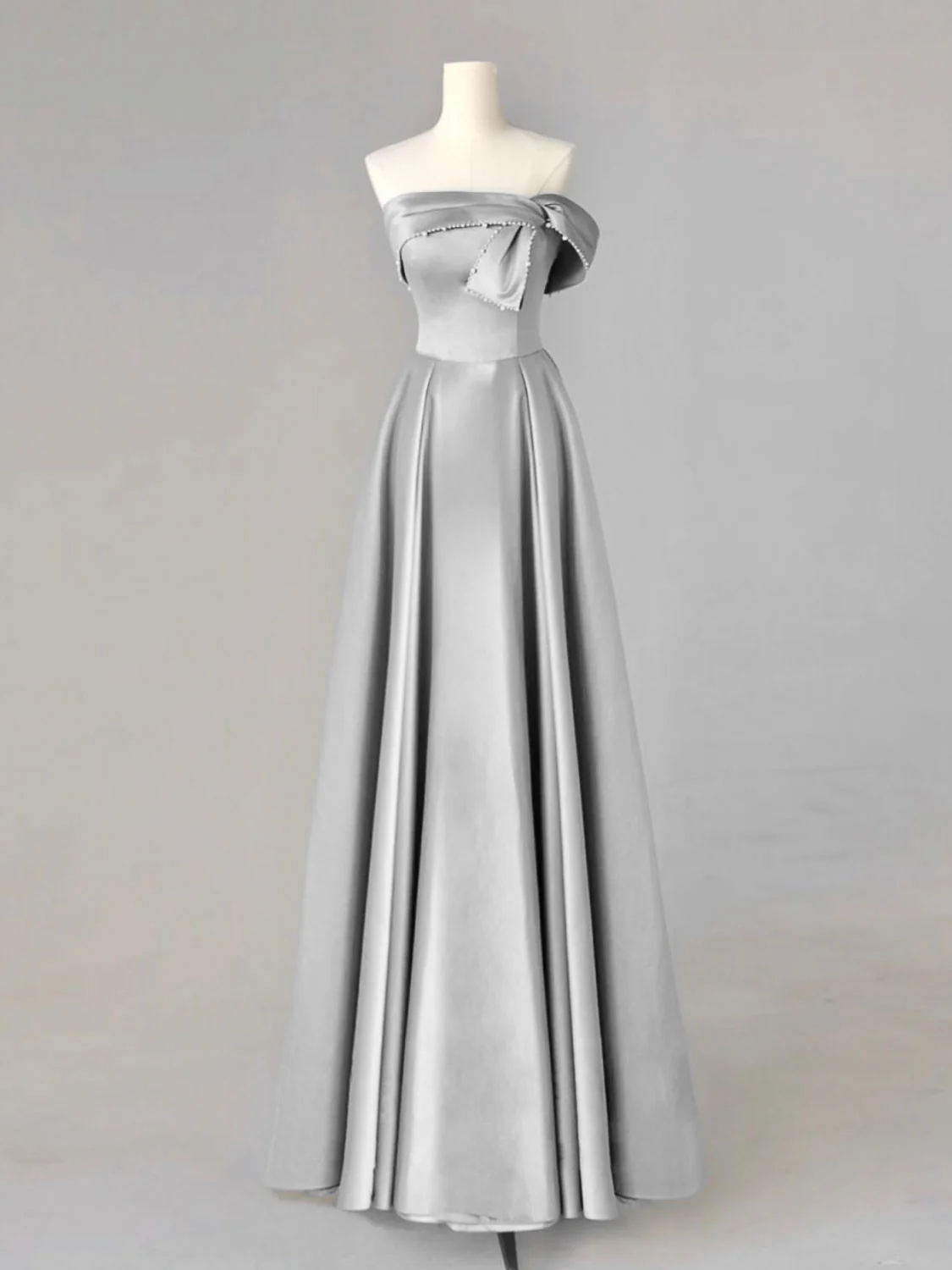 A-Line Blue Satin Long Prom Dresses, Blue Formal Evening Dresses - Deanwangkt