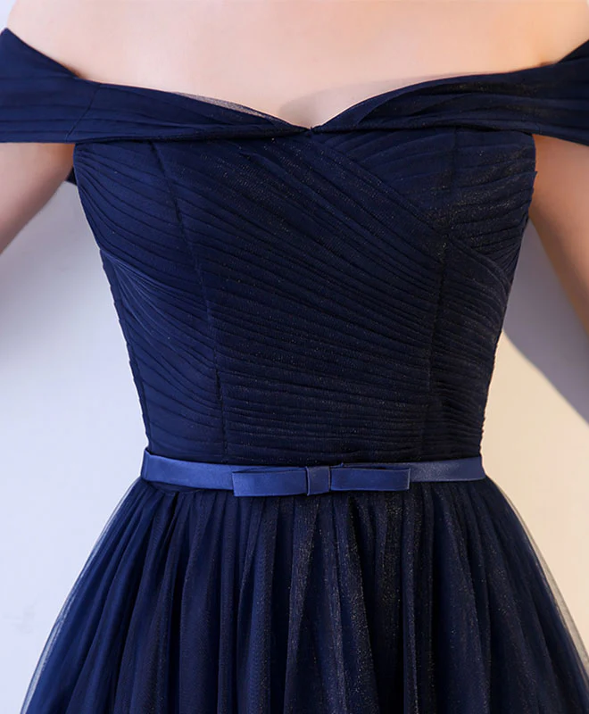 Dark Blue Long Prom Dress, Blue Tulle Bridesmaid Dresses - Deanwangkt