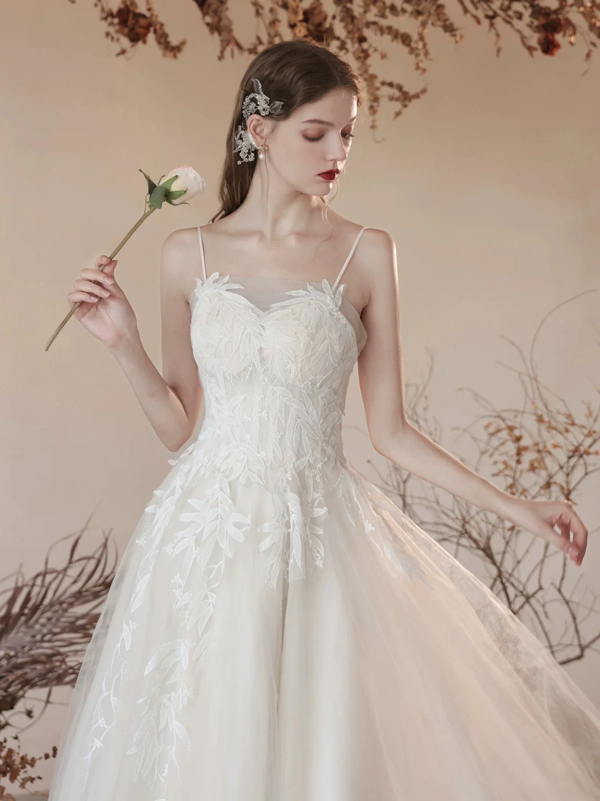 A-Line Tulle Lace Tea Length White Prom Dress, White Long Formal Dreess - Deanwangkt