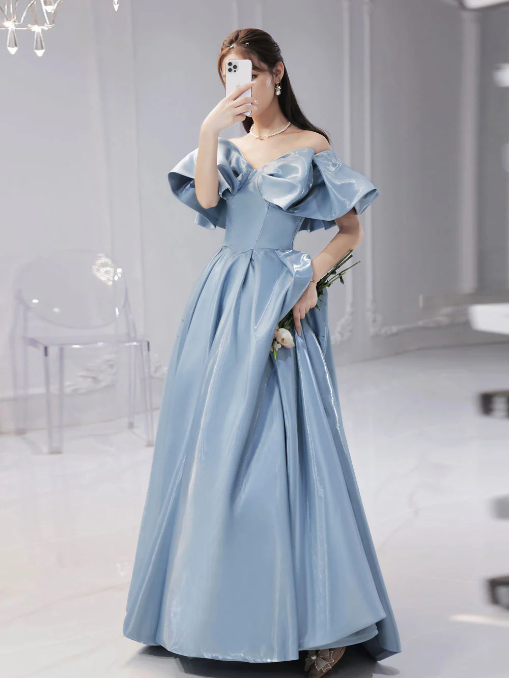 Simple Blue Satin Long Prom Dress, Blue Formal Graduation Dresses - Deanwangkt