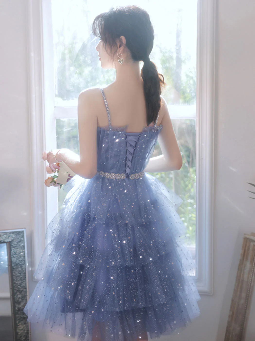 Short Puffy Blue Prom Dress, Tulle Short Blue Puffy Homecoming Dress - Deanwangkt