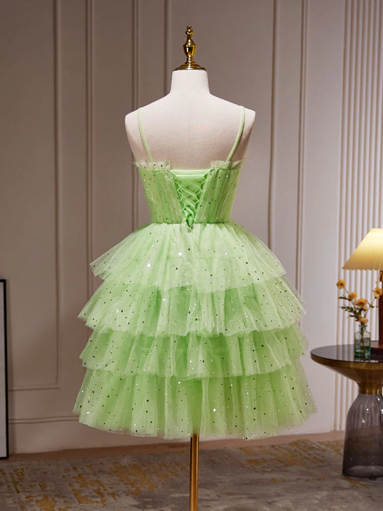 Green A-Line Tulle Short Prom Dress, Green Homecoming Dress - Deanwangkt