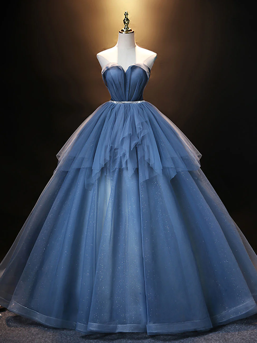 Blue Sweetheart Neck Tulle Long Prom Dress Blue evening dress - Deanwangkt